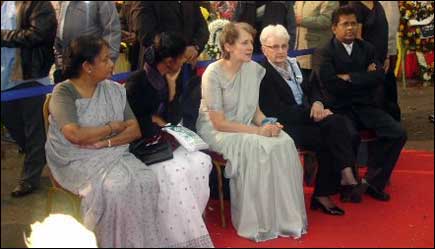Mrs. Adele Balasingham [centre] with her family and friends.